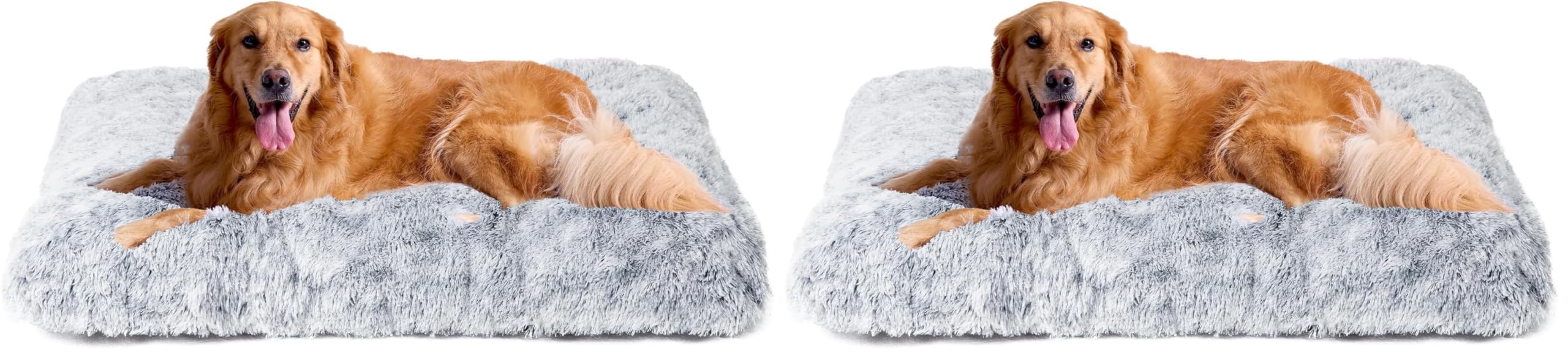eheyciga fluffy dog crate bed for extra large dogs, plush faux fur pad, calming anti anxiety xl bed for crate, washable soft warm dog mat with non-slip bottom, grey (pack of 2)