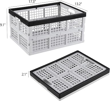 34L Plastic Collapsible Storage Crates, 3 Pack Foldable Baskets | For Home, Kitchen, Grocery, Camping, Space Saving, Durable