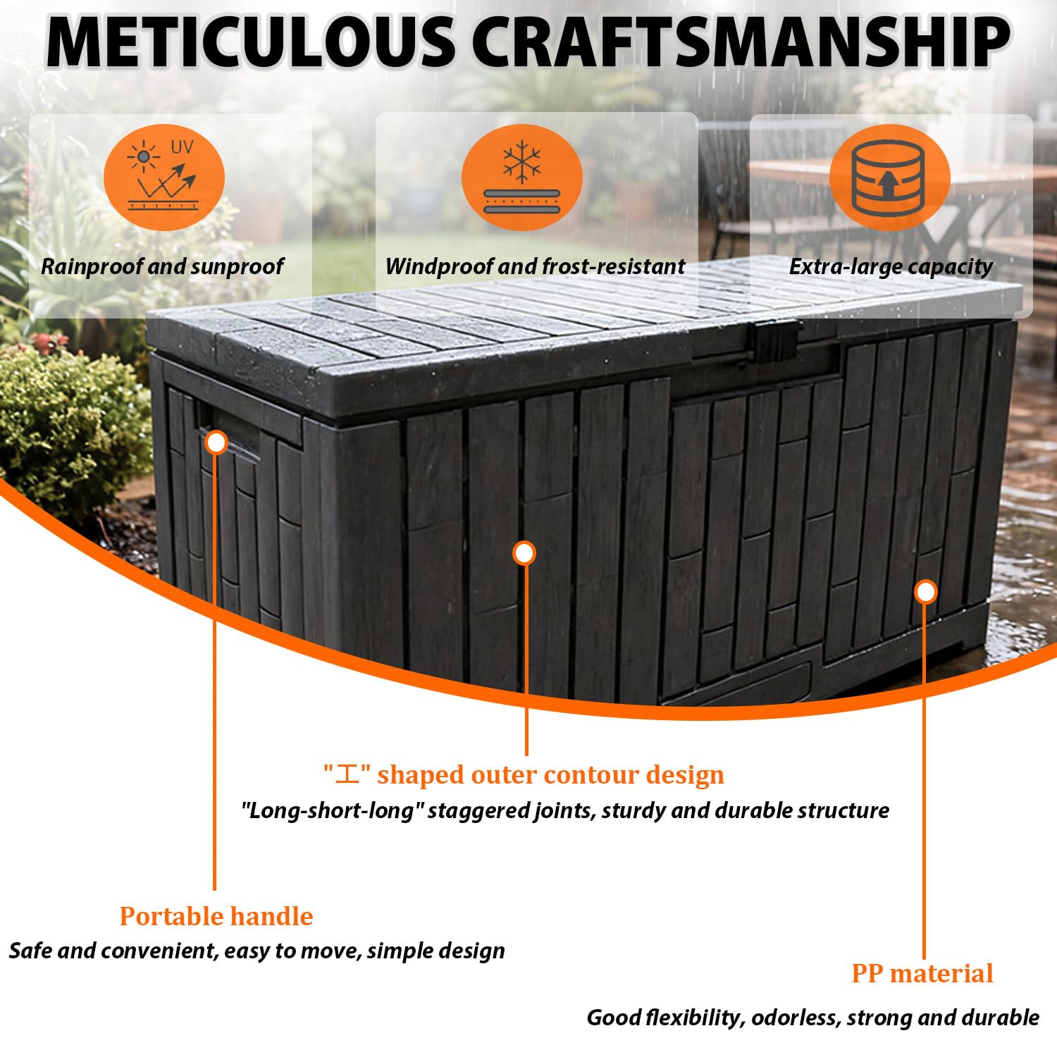 Contenitore portaoggetti da esterno con blocco di sicurezza, organizer per attrezzi in resina resistente, supporto antiscivolo, installazione rapida per giardino e patio, salvaspazio multifunzionale