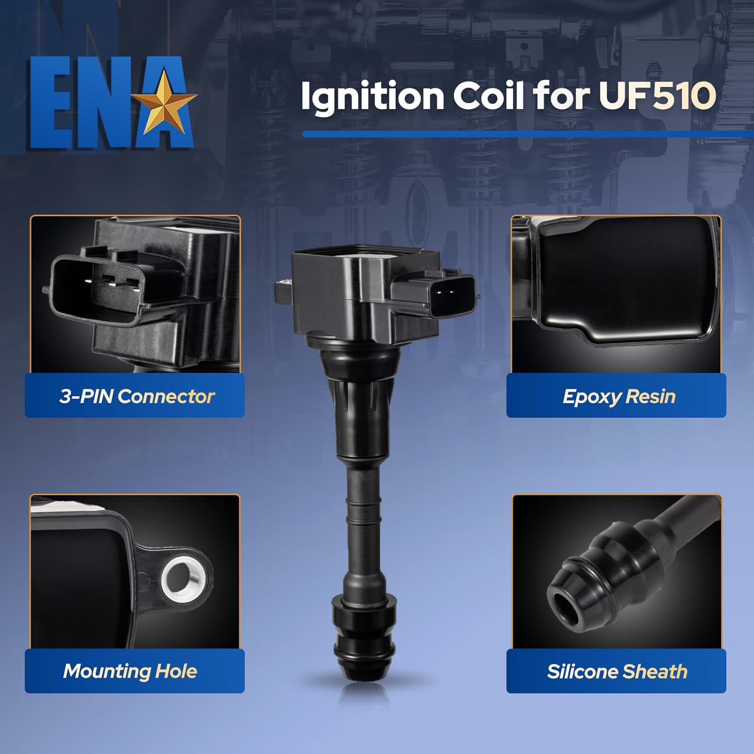 ENA Set of 8 Platinum Spark Plug and 8 Ignition Coil Pack Compatible with Infiniti Nissan 2005 2006 Armada, 2004 2005 2006 QX56 Titan 5.6L V8 Replacement for UF510 6240 24487S015 1788335 224487S015