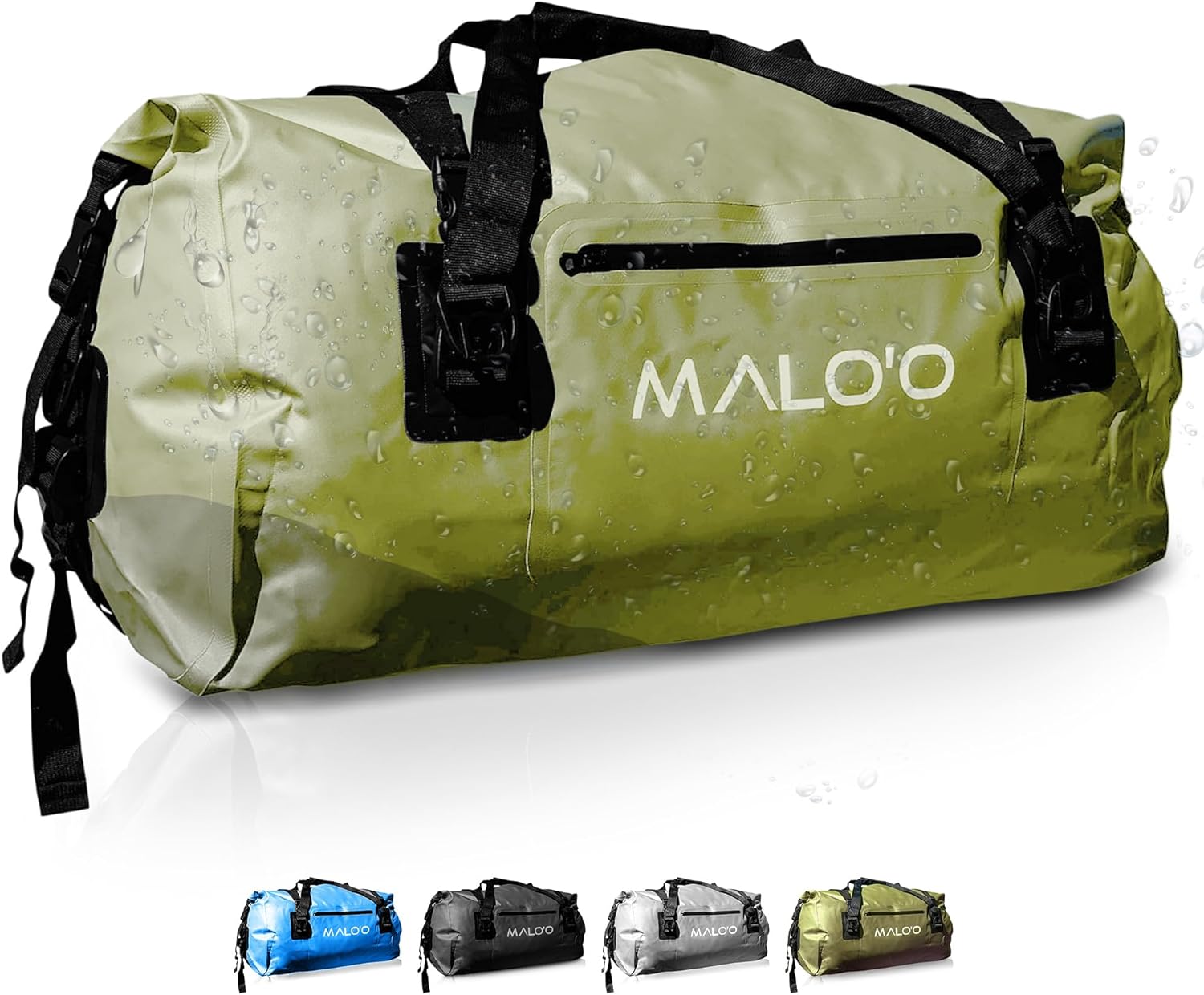Malo’o Waterproof Dry Duffel, Heavy-Duty Roll Top Gear Bag with Shoulder Strap, 60L, Dark Green