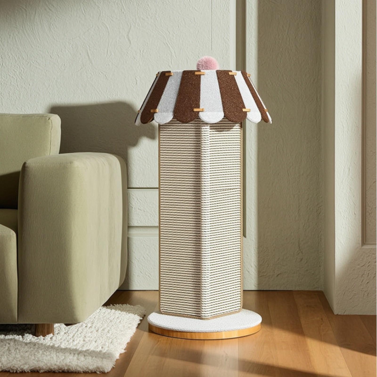 Poteau à Griffer Sisal Stable Griffoir avec Cor Sisal Griffoir avec Pompon pour Chats D'intérieur