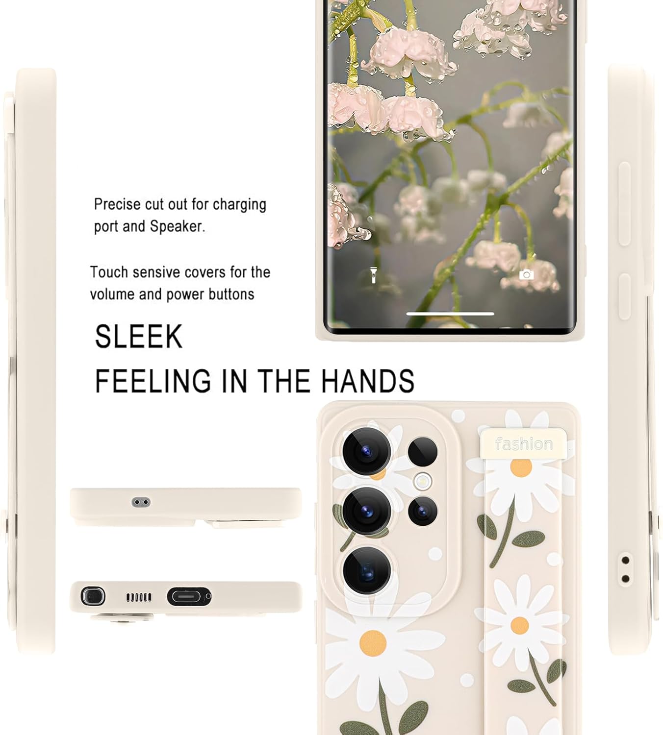 MOWIME Compatible with Samsung Galaxy S25 Ultra Case with Wrist Strap, Cute Daisy Floral Shockproof Soft TPU Protective Cover Women Girls, Slim Anti Scratch Case for Galaxy S25 Ultra 6.9 Inch, White - Image 5