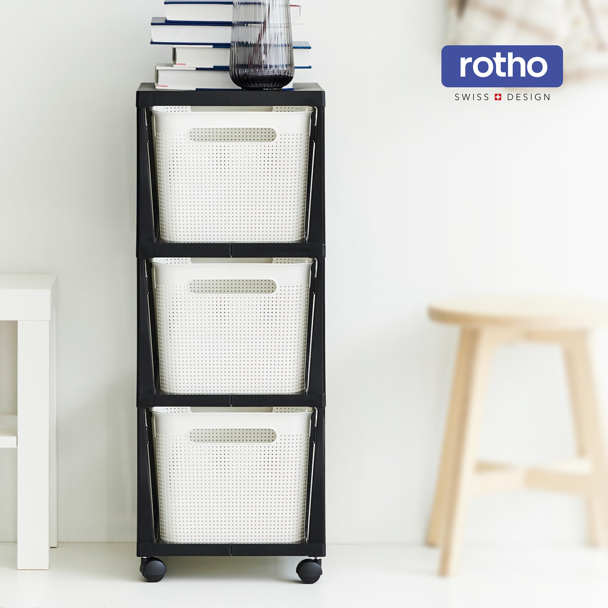 Rotho Brisen Roll contenedor con 3 cajones, plástico (polipropileno reciclado), blanco/antracita, 3 x 16 l (14.4 x 11.8 x 30.3 pulgadas)