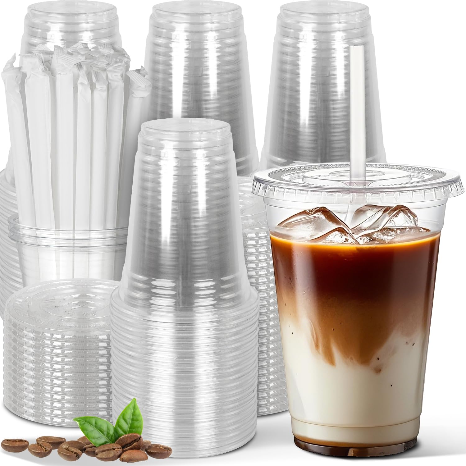 Charmount 32 oz 50 Sets Clear Plastic Cups with Lids and Str -7