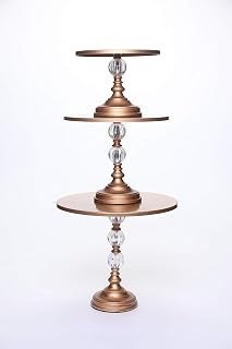 Opulent Treasures Cake Stands, Antique Gold, Set of 3, Metal, Pedestal Base with Decorative Clear Glass Ball/Wedding Dessert Stands (Bronze Gold)