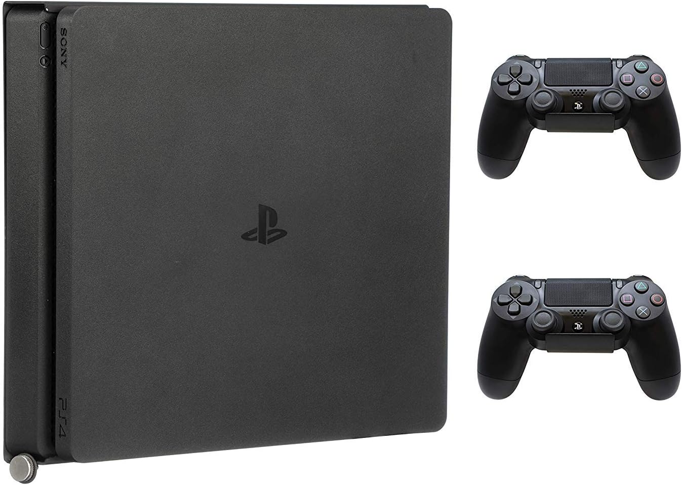HumanCentric Wall Mount Compatible With PS4 Slim, 2 Controller Mounts Bundle, Mount on The Wall or on The Back of the TV with a VESA pattern, Does Not Work with FAT or Pro PS4, Hardware Included
