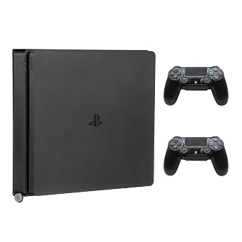HumanCentric Wall Mount Compatible with PS4 Slim, 2 Controller Mounts Bundle, Mount on The Wall or on The Back of the TV with a VESA Pattern, Does Not Work with Fat or Pro PS4, Hardware Included