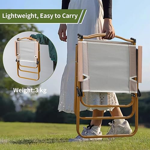Miniatura 5 de BOOSDEN Silla de campamento, sillas de campamento plegables anchas y portátiles para exteriores, silla de playa ultraligera con mango de madera para