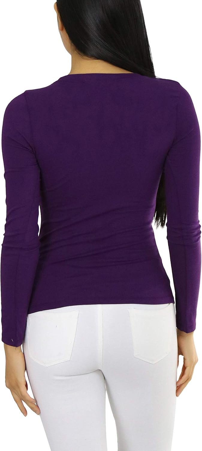 ToBeInStyle Junior Women's Slim Fit Long Sleeve Shirt Scoop Neckline Basic Tee Layering Cotton Top - Image 2