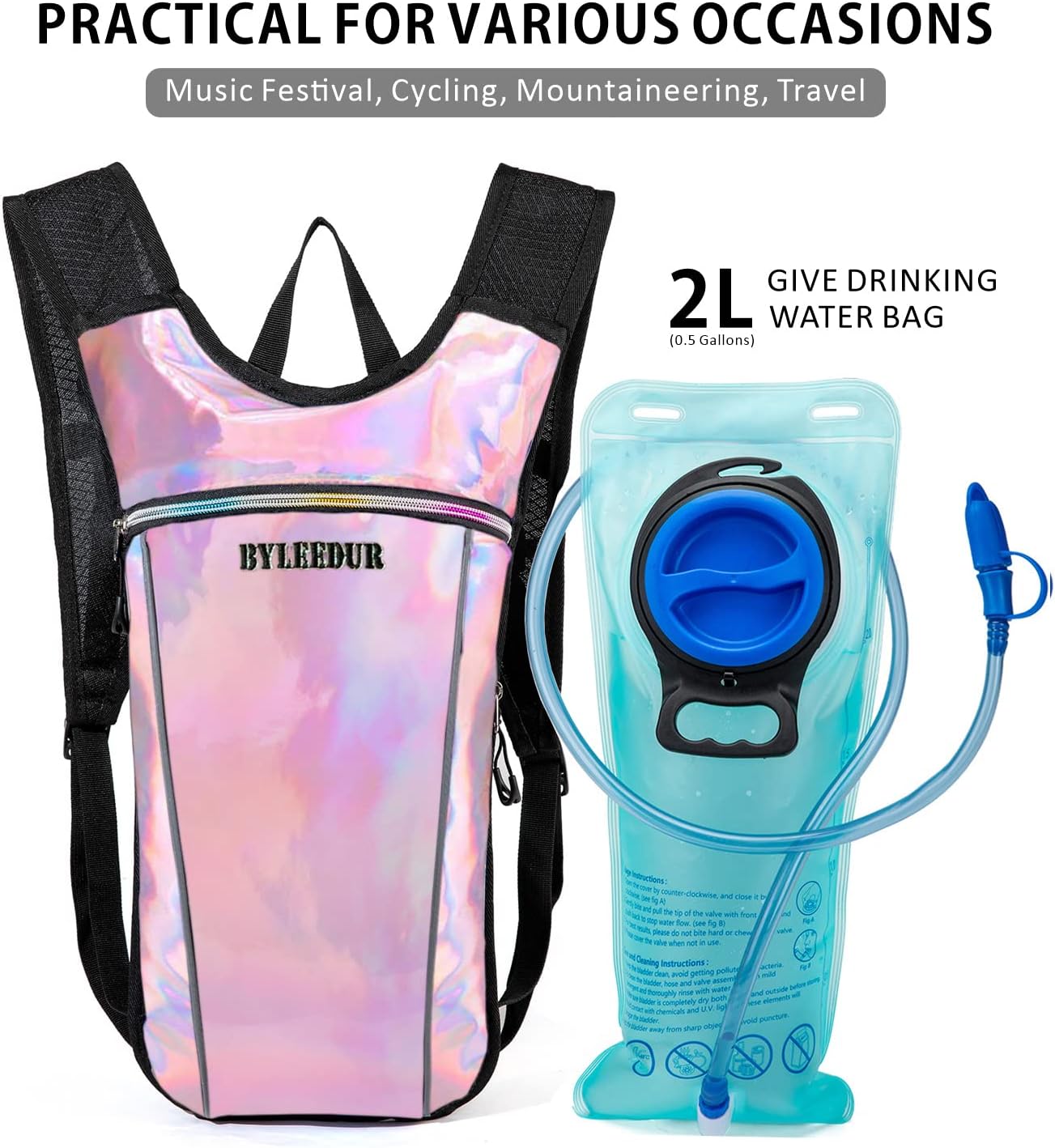 Hydration Backpack with 2L Water Bladder for Men & Women Suitable for Festivals, Raves, Hiking, Biking, Climbing, Running, Outdoors and More