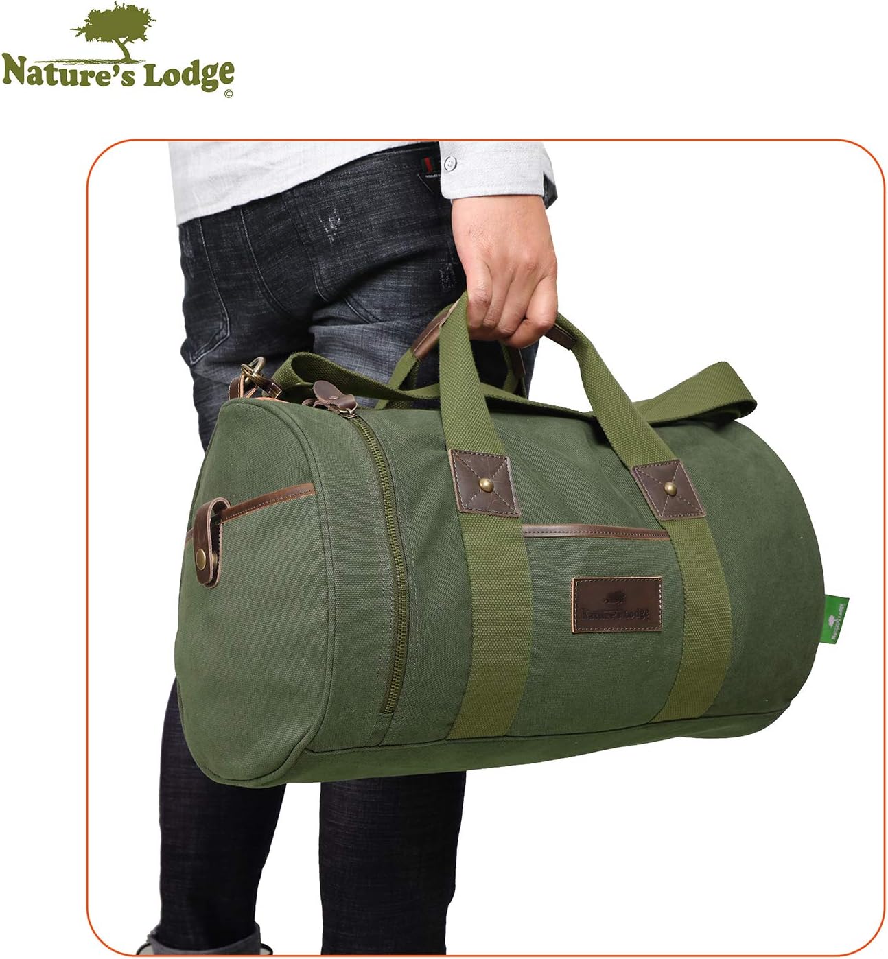 Nature's Lodge Canvas Duffel Bag Genuine Leather Casual Travel Daypack Vintage Messenger Bag Shoulder Sling Daypack Large Capacity Luggage Weekender Rucksack for Men and Women, 75 L