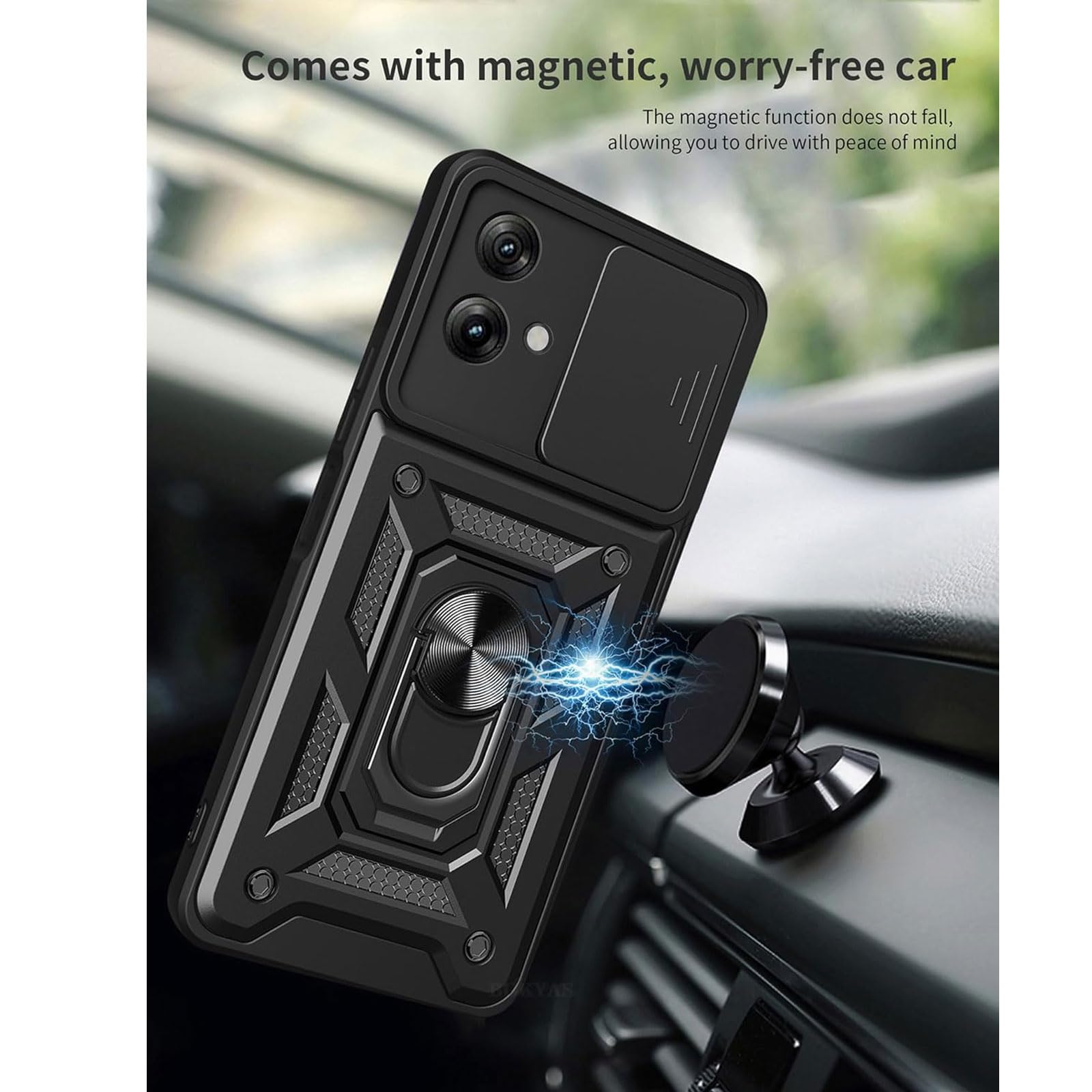KZIOACSH Cover Compatibile con Motorola Moto G84 5G + Vetro Temperato[3 Pack],con Slot per Schede e Copertura per Lente Fotocamera Scorrevole,360°Rotante Anello Supporto,Blu