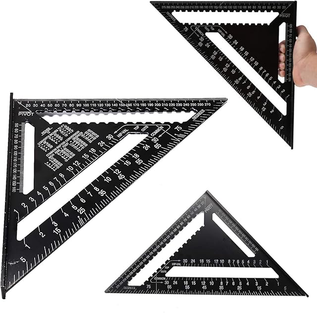 Shoze 12 Inch Triangle Protractor Rafter Carpentry Angle Frame measure Triangle Ruler Squares Roofing Speed Square Aluminium Roof Design Woodworking