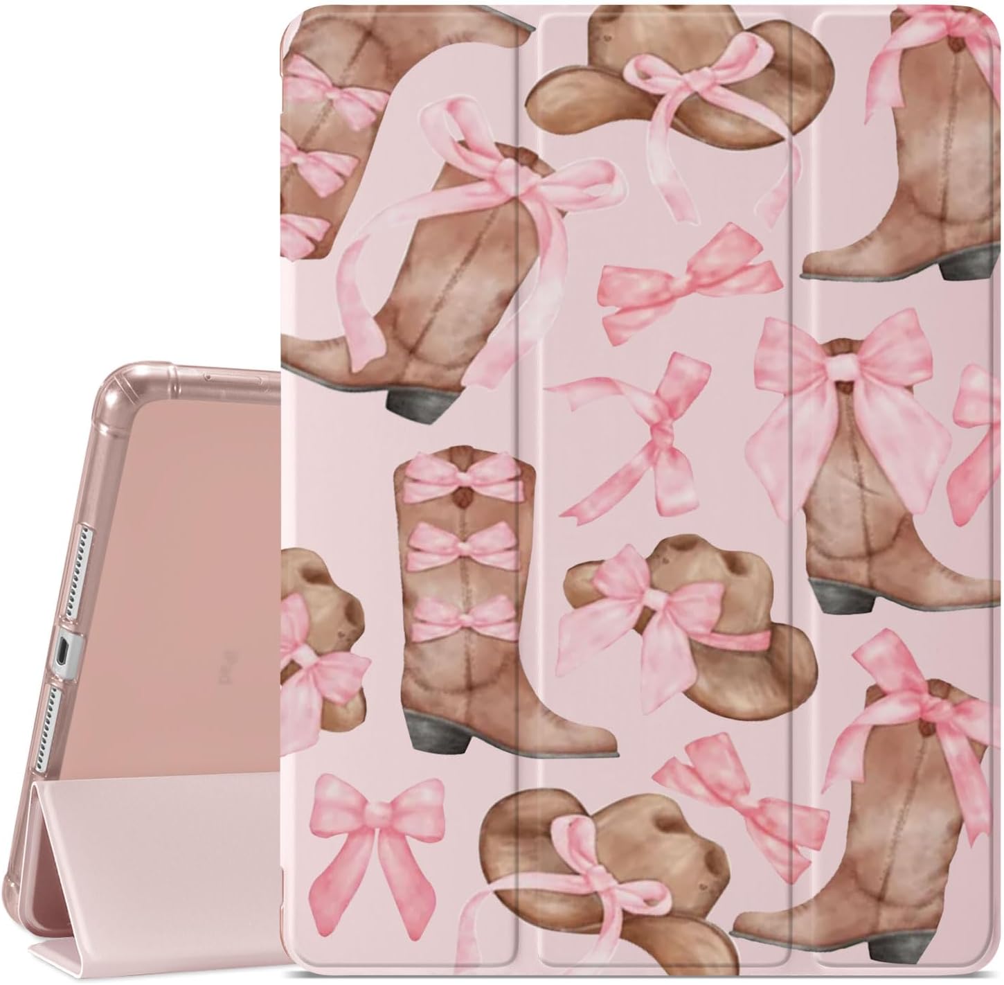 CozyNestCYBow Cowgirl Boots Case for 10.9 Inch Ipad 10Th Gen Pink Bowknot Lovely Cover for Ipad Auto Sleep/Wake Fashion Aesthetic Case Anti-Scratch Shockproof Protective with Pencil Holder Girl Women