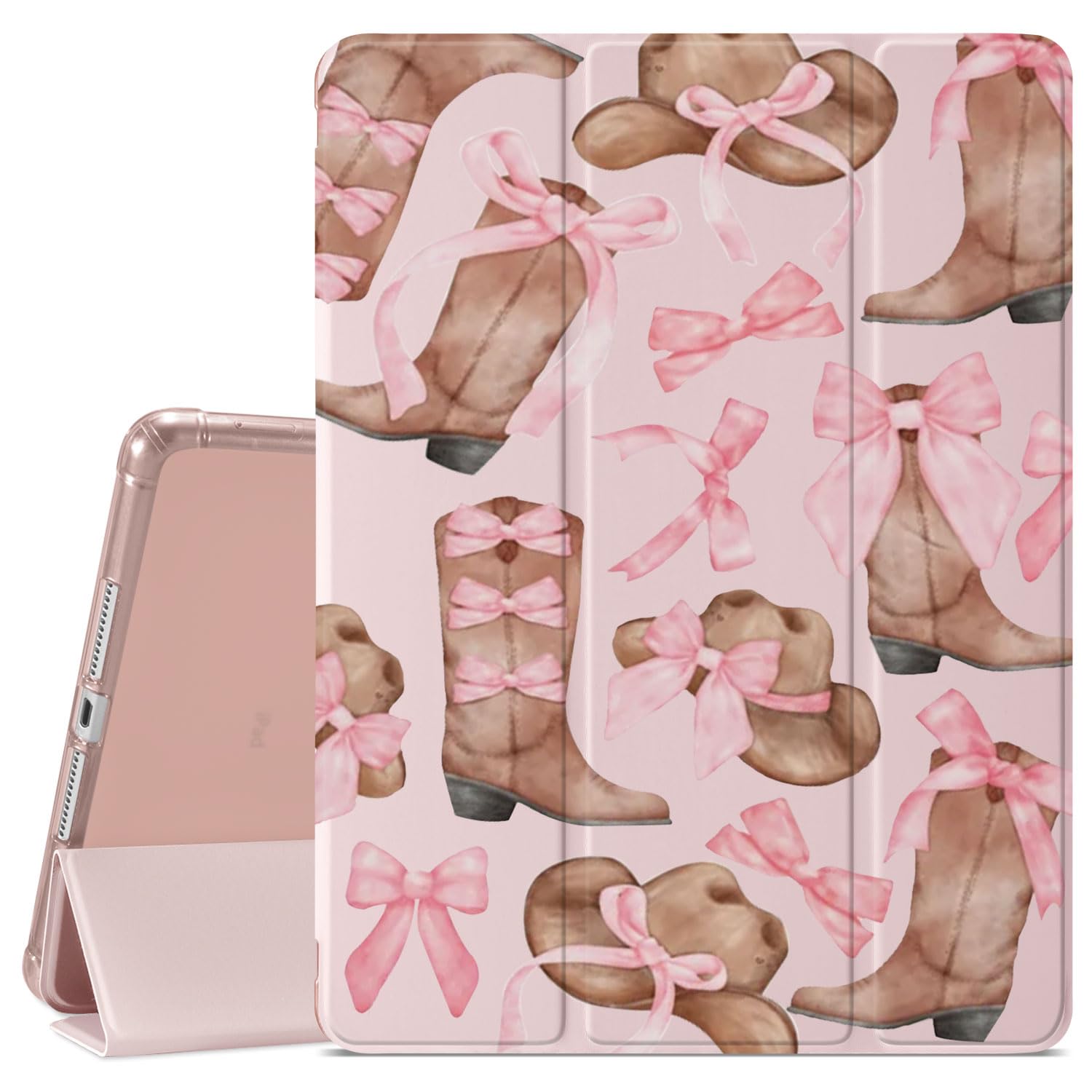 CozyNestCYBow Cowgirl Boots Case for Ipad(9.7-Inch 6Th/5Th) Pink Bowknot Lovely Cover for Ipad 2018/2017 Auto Sleep/Wake Fashion Aesthetic Case