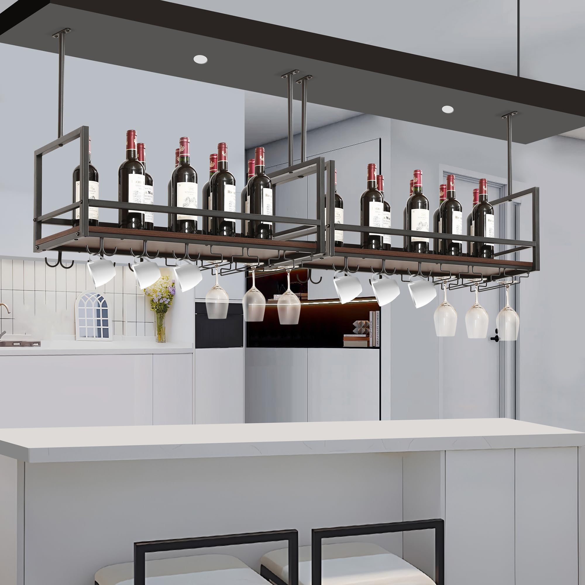 en.casa] Wine rack Borejle wall rack with glass holders and hooks
