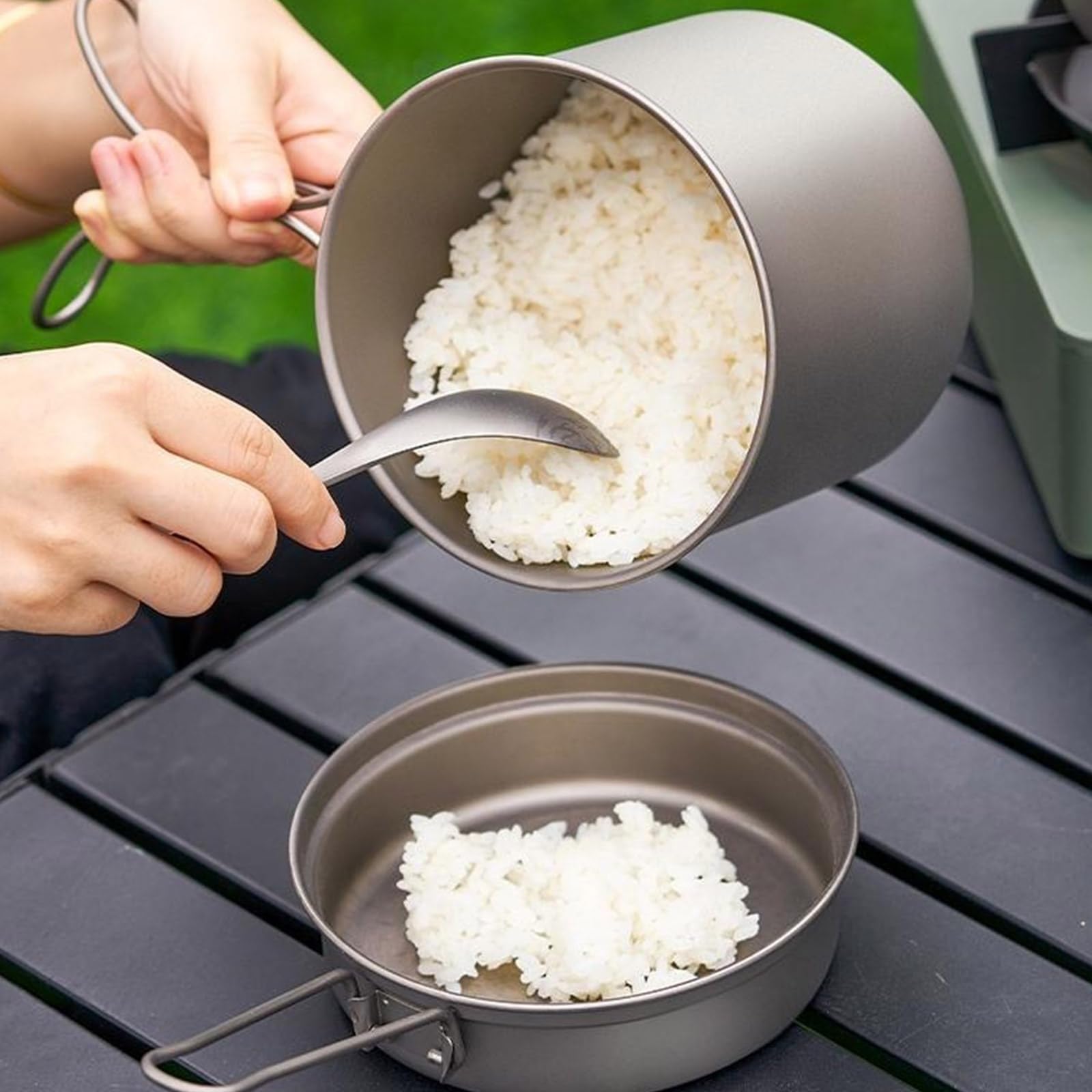 Ollas de metal para camping al aire libre, utensilios de cocina con mango plegable, utensilios de cocina portátiles para freír