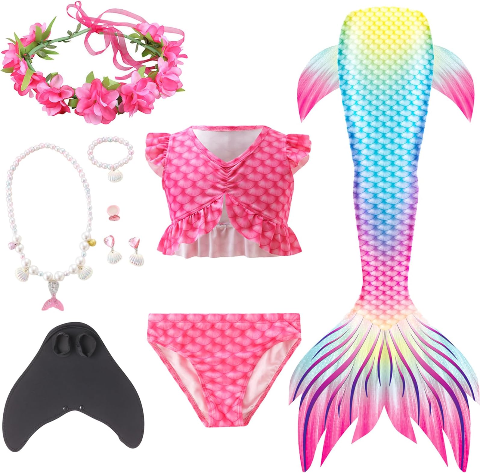 Mermaid Tail Sets with Head Garland Necklace Hair Clip,Mermaid Costume