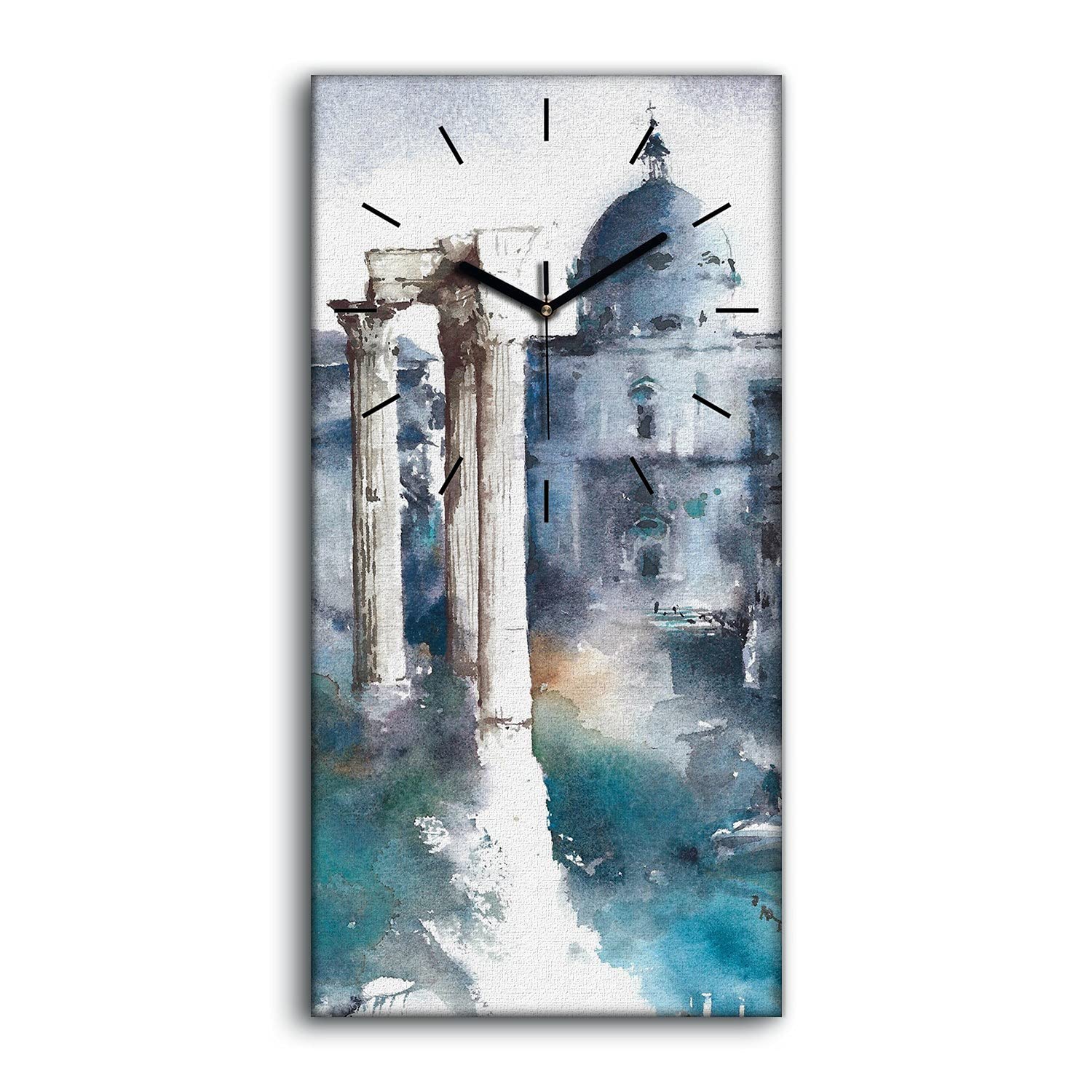 Horloge sur toile 30x60cm silencieuse avec ruines de Rome pour un salon design