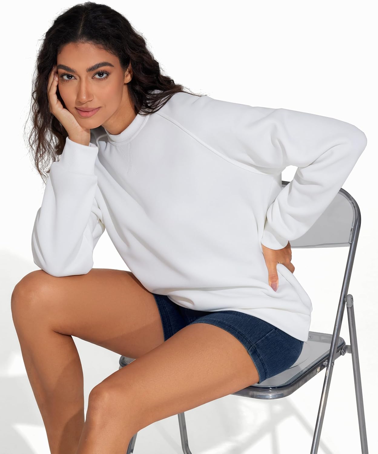 THE GYM PEOPLE Women's Long Sleeves Fleece Sweatshirts Loose Fit Crewneck Workout Casual Pullover Tops - Image 6