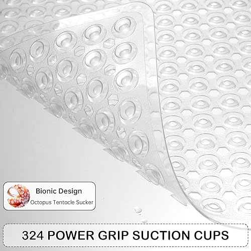 Miniatura 3 de Linoows Tapetes antideslizantes para bañera y ducha, tapete de baño de agarre eléctrico de 35 x 16.3 pulgadas con ventosas y agujeros de drenaje