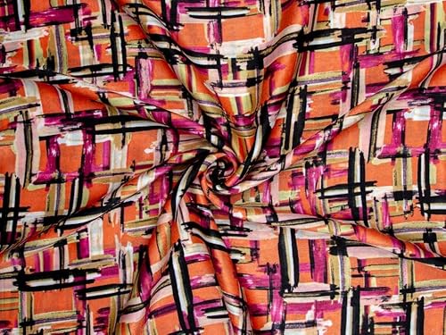 Minerva Orange Deadstock Printed Satin Fabric for Dressmaking - 140cm Wide - per metre