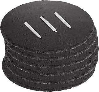 ZOFORTY 6Pcs Round Slate Cheese Board 7.8 Inches Black Slate Charcuterie Board with 3 Chalks, Slate Stone Serving Platter for Cheese, Meat, Sushi, Appetizers