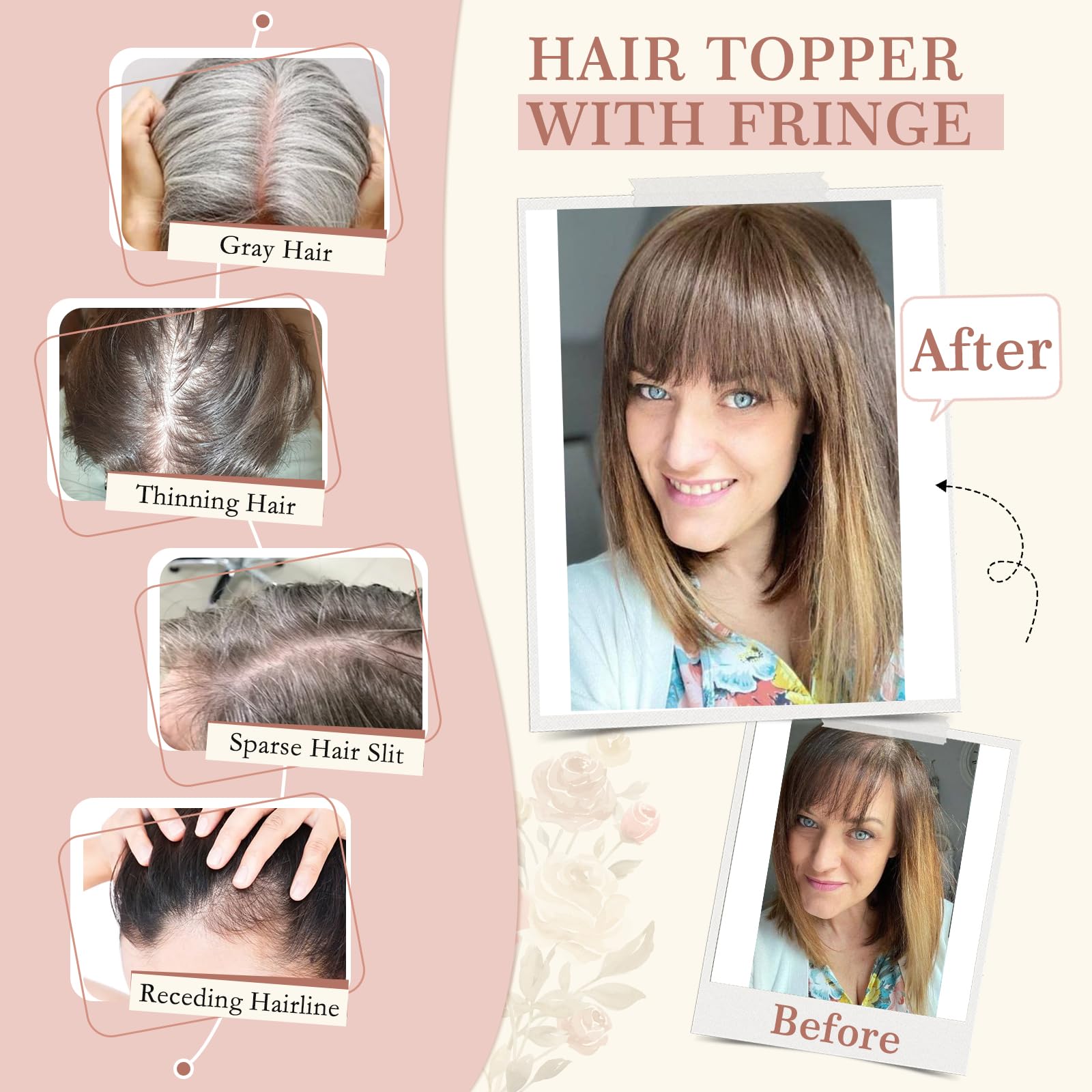 Elailite Hair Toppers for Thinning Hair Women Real Hair with Bangs - Image 2