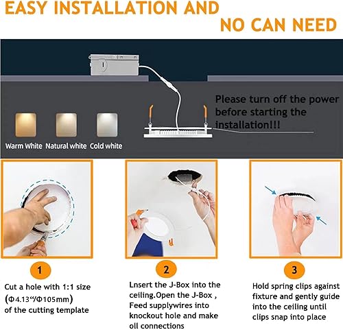 Miniatura 7 de Iluminación empotrable, paquete de 2 luces empotrables de 9 W Eqv 75 W, luces LED empotrables de 4 pulgadas con caja de conexión, lámparas