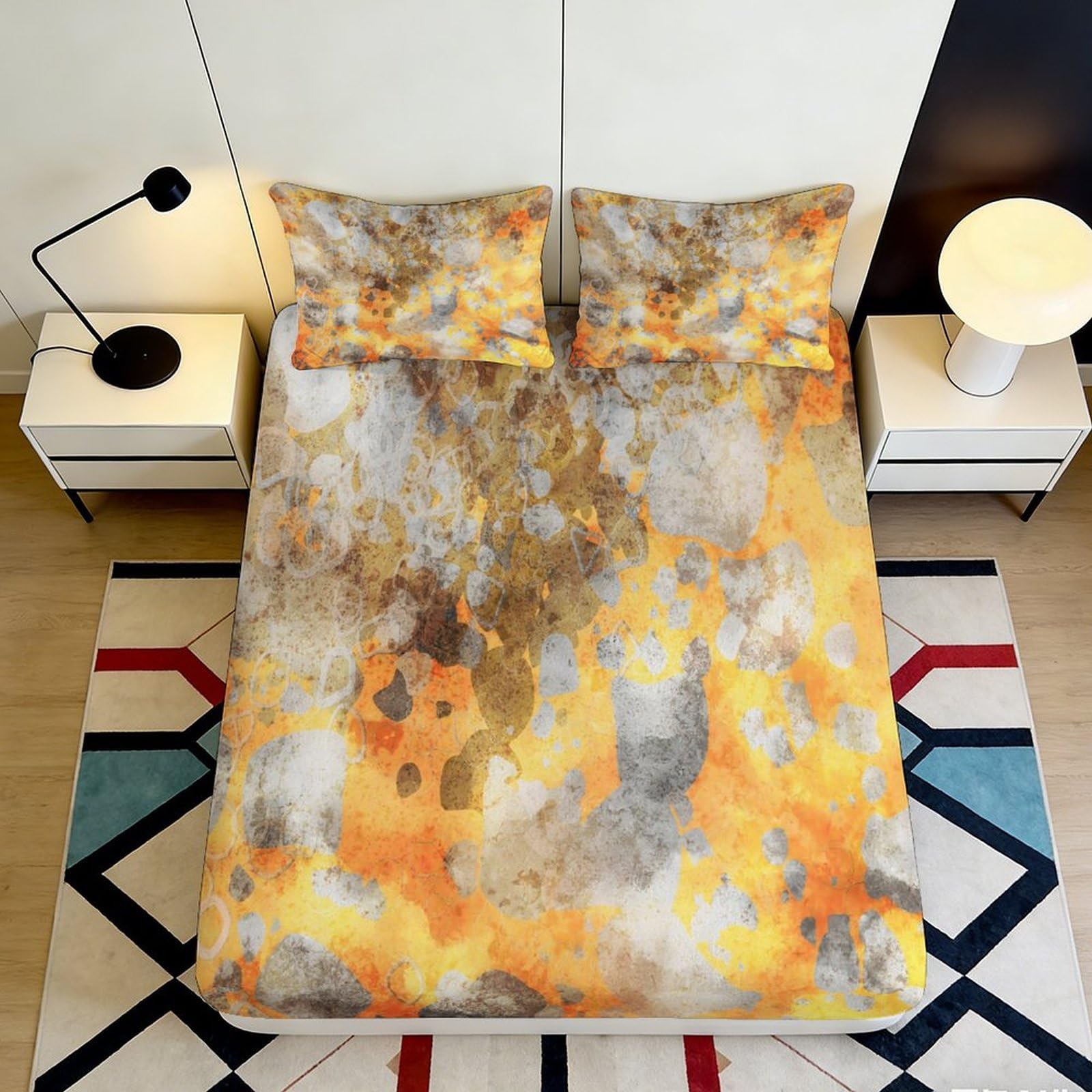 Jqzkxnhpbr Style-4 3D Printed Abstract Gold Marble Fitted Sheet Microfiber Soft Breathable Rust Texture Mattress Cover For Bedroom Dorm Decor 90X200x25cm