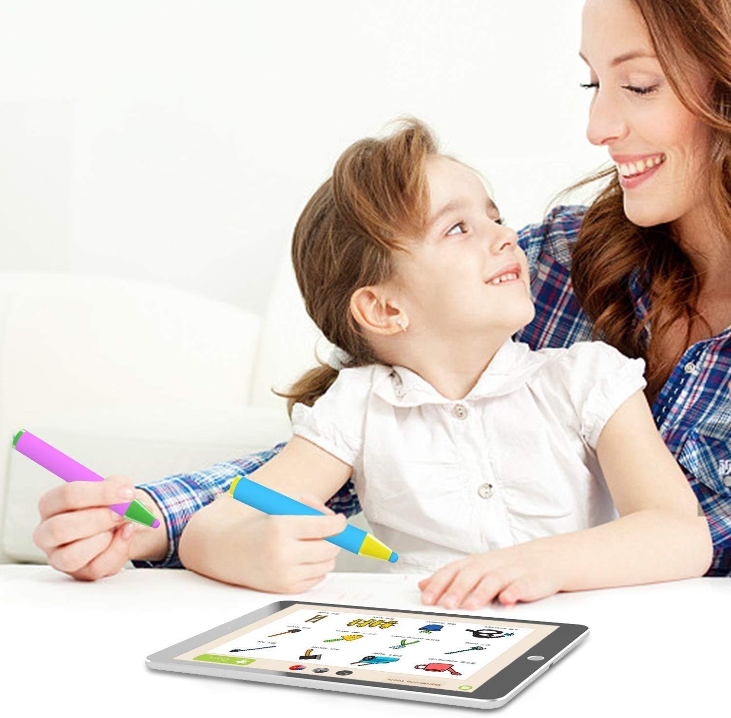 CISCLE Youth Series Kids Stylus Pen for Touch Screen, Fun Crayon Stylus Compatible for Apple iPad Air Mini Pro, Kids Edition Tablet, Dragon Touch, Galaxy Tab A E, Chromo Android Tablets (2 Pack)