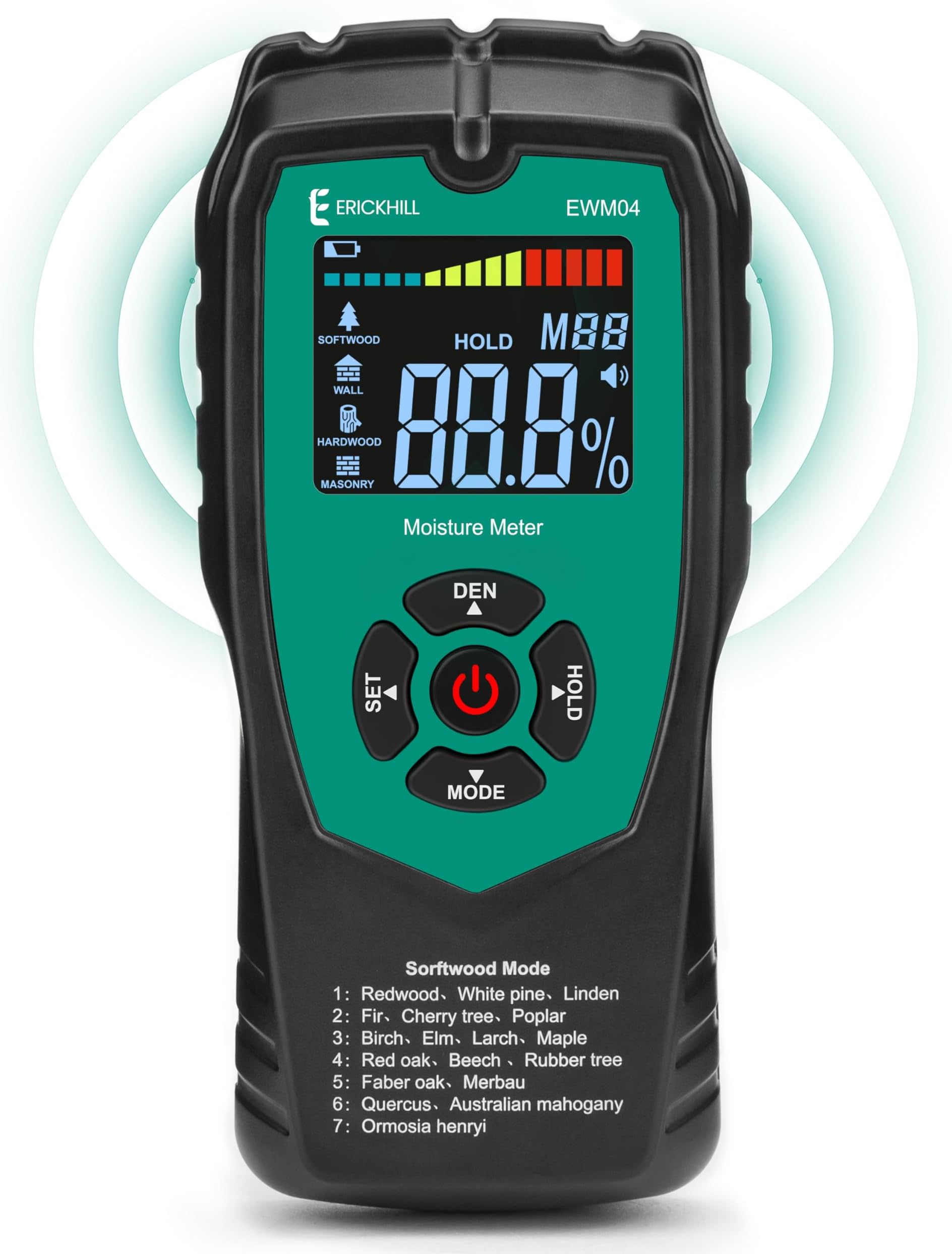 ERICKHILL Pinless Wood Moisture Meter, Non-Destructive Wall Moisture Meter for Drywall Masonry Building Material Dampness Inspection Mold Detector Device, Detects up to 2-inch Below Surface