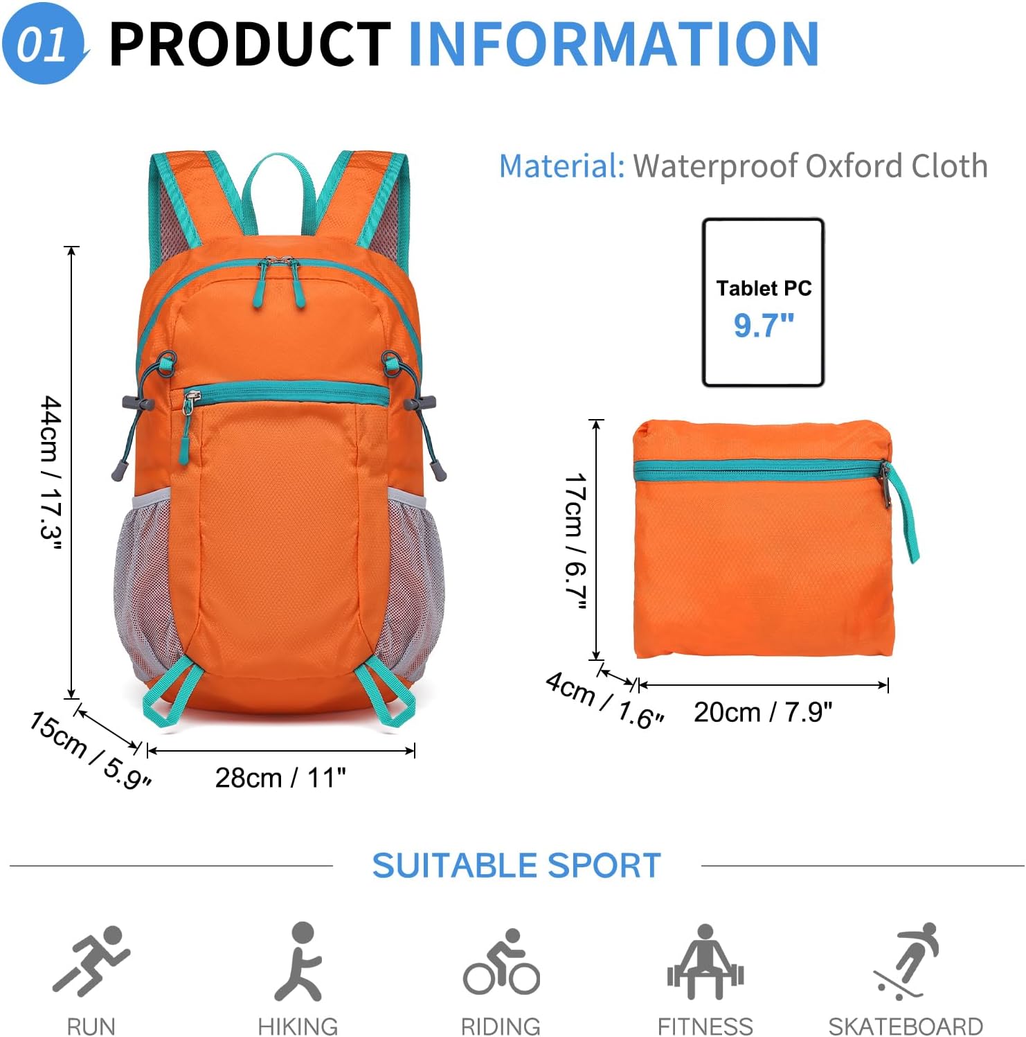 Hiking Daypack Packable, Camping Backpack Water Resistant Lightweight Polyester for Men Women Travel Outdoor - Image 2