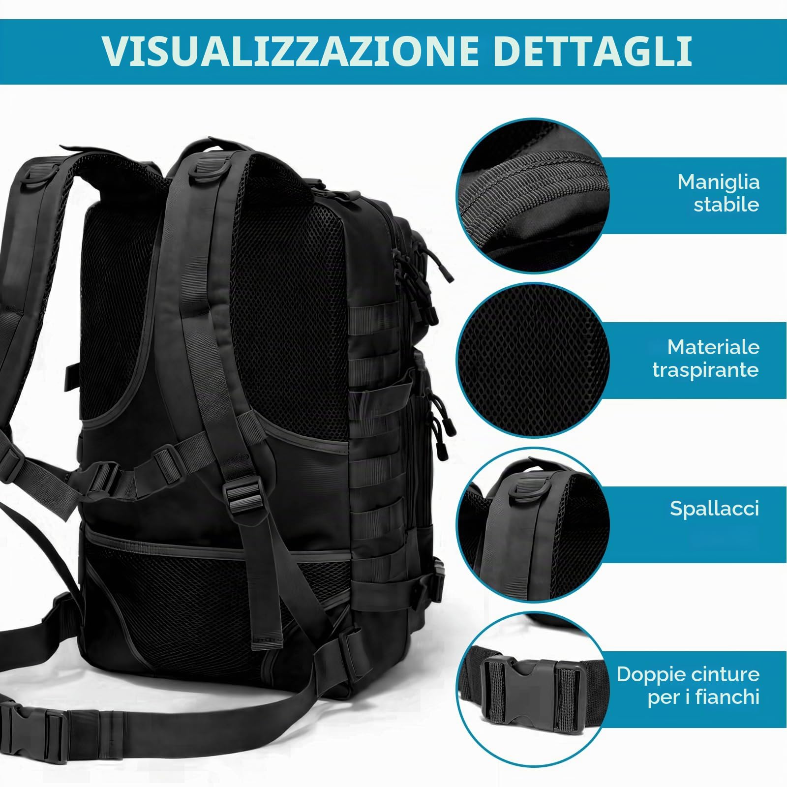 GKXLH Zaino Tattico - 45L Zaino tattico militare per uomini donne, Tessuto Oxford 900D Esercito tattico Bug Out Bag Zaino Daypack, Borsa tattica per militari, escursionismo, pesca, caccia, campeggio