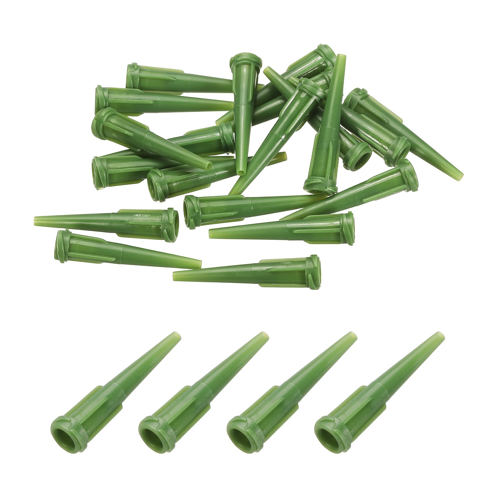 sourcing map 20 Pcs Blunt Tip Tapered Dispensing Needle, 14 Gauge TT Adhesive Dispensing Tip 1.18 Inch Plastic Tapered Pinhead for Refilling Liquid Inks Adhesives Glue, Olive