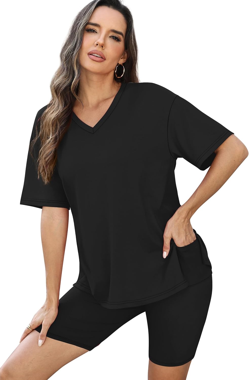 WIHOLL 2 Piece Lounge Sets for Women Summer Oversized Tshirts Biker Shorts Casual Airport Vacation Outfits - Image 3