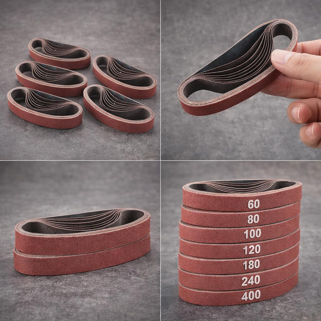 10 bandas de lija de óxido de aluminio de 3/8 x 14 pulgadas, 55 unidades de grano mixto 60 80 100 120 150 180 240 320 400 600 800 – Juego de bandas de lijado para madera, metal y plástico