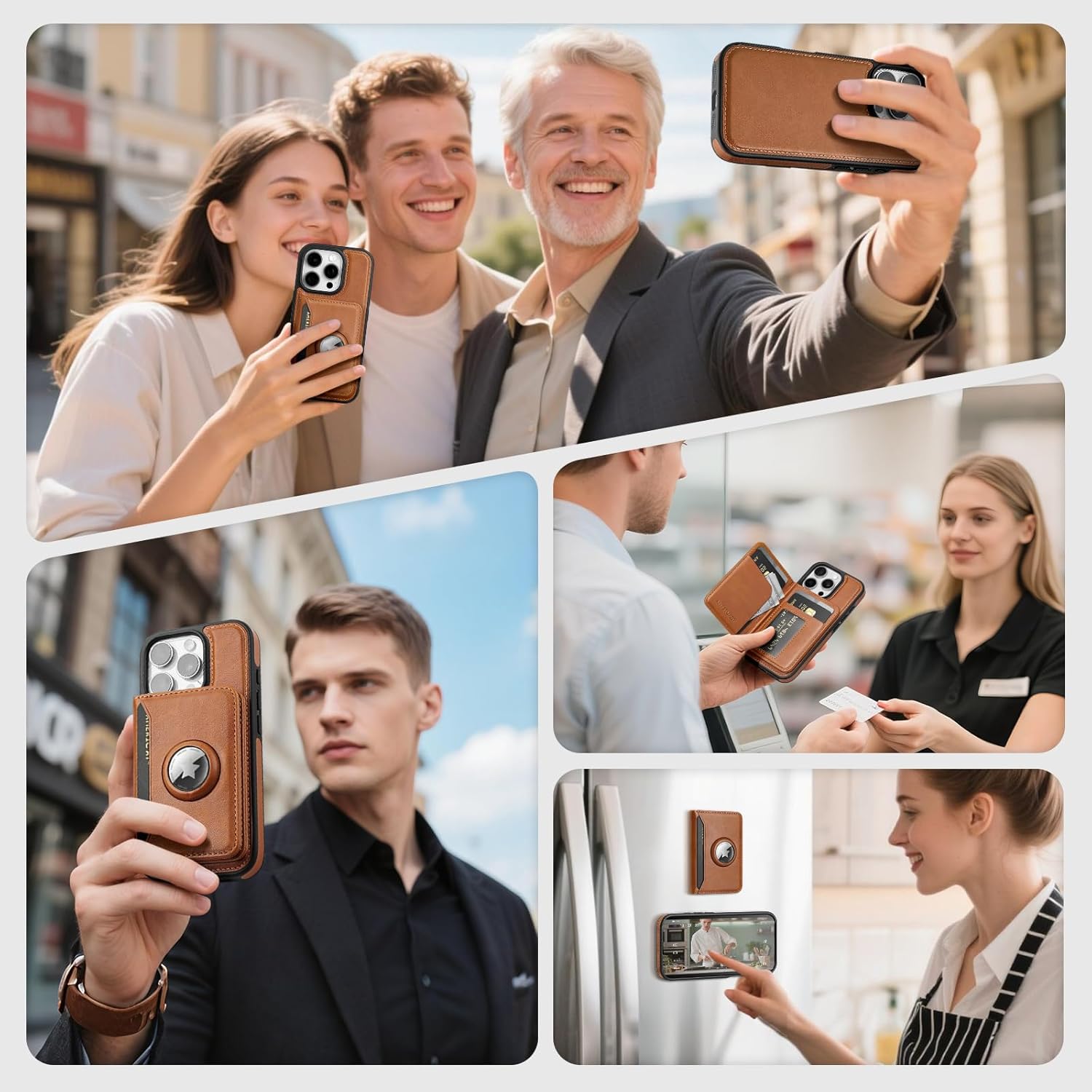 Antsturdy Compatible with MagSafe 2 in 1 Detachable Magnetic iPhone 16 Pro Max Case Wallet with AirTag Holder,Men Women PU Leather RFID Blocking Credit Card Holder Slots Flip Cover Kickstand,Brown - Image 6