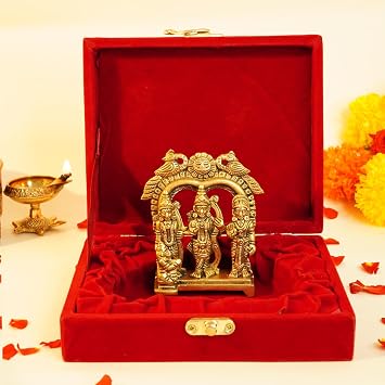 Ekhasa 100% Pure Brass Ram Darbar Murti in Luxury Red Velvet Box God Idols for Gifting | Best Wedding Gifts for Marriage Couple, Gifts for Couples, Housewarming Or Shop Opening Ceremony