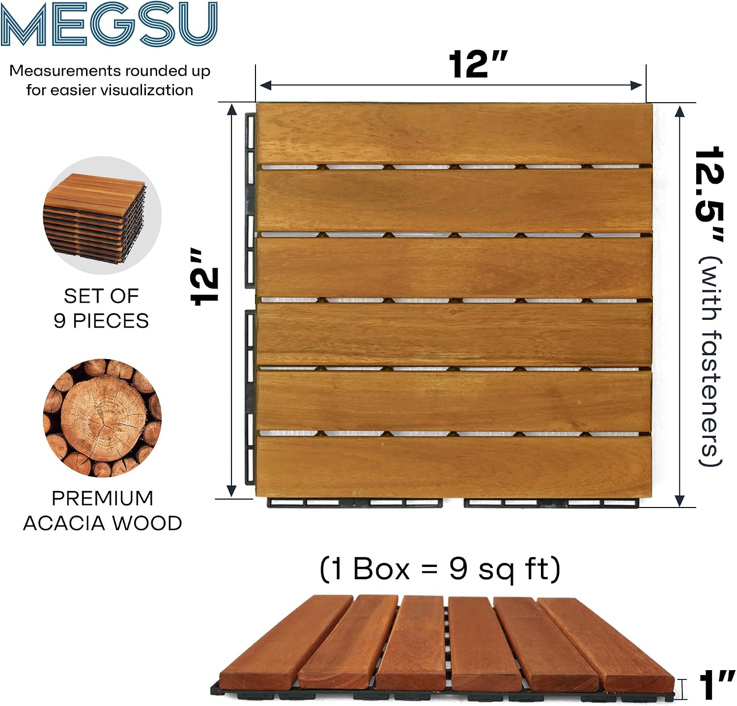 Wood Interlocking Deck Tiles - 12"x12" Indoor & Outdoor Flooring Tiles for Balcony, Backyard & Poolside, Weather & UV Resistant (Golden - Striped Pattern, 9 Pcs - 9 Square Ft)