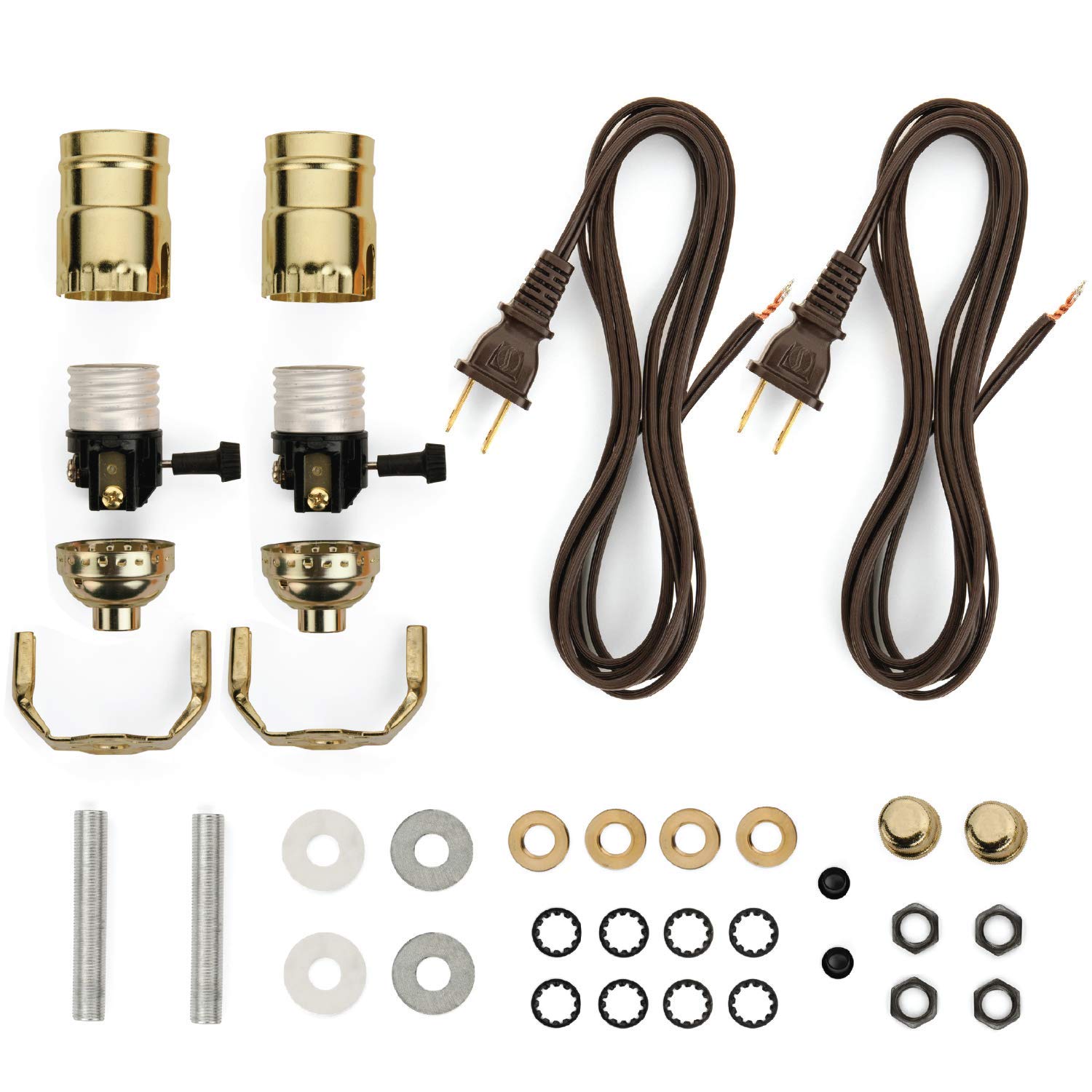 DIY Lamp Wiring Kit, Brass Socket &amp; 12FT Brown Cord (2 Pack), For Making &amp;  Fixing Table or Floor Lamps, Repair &amp; Rewire Antique or Vintage Lighting ...