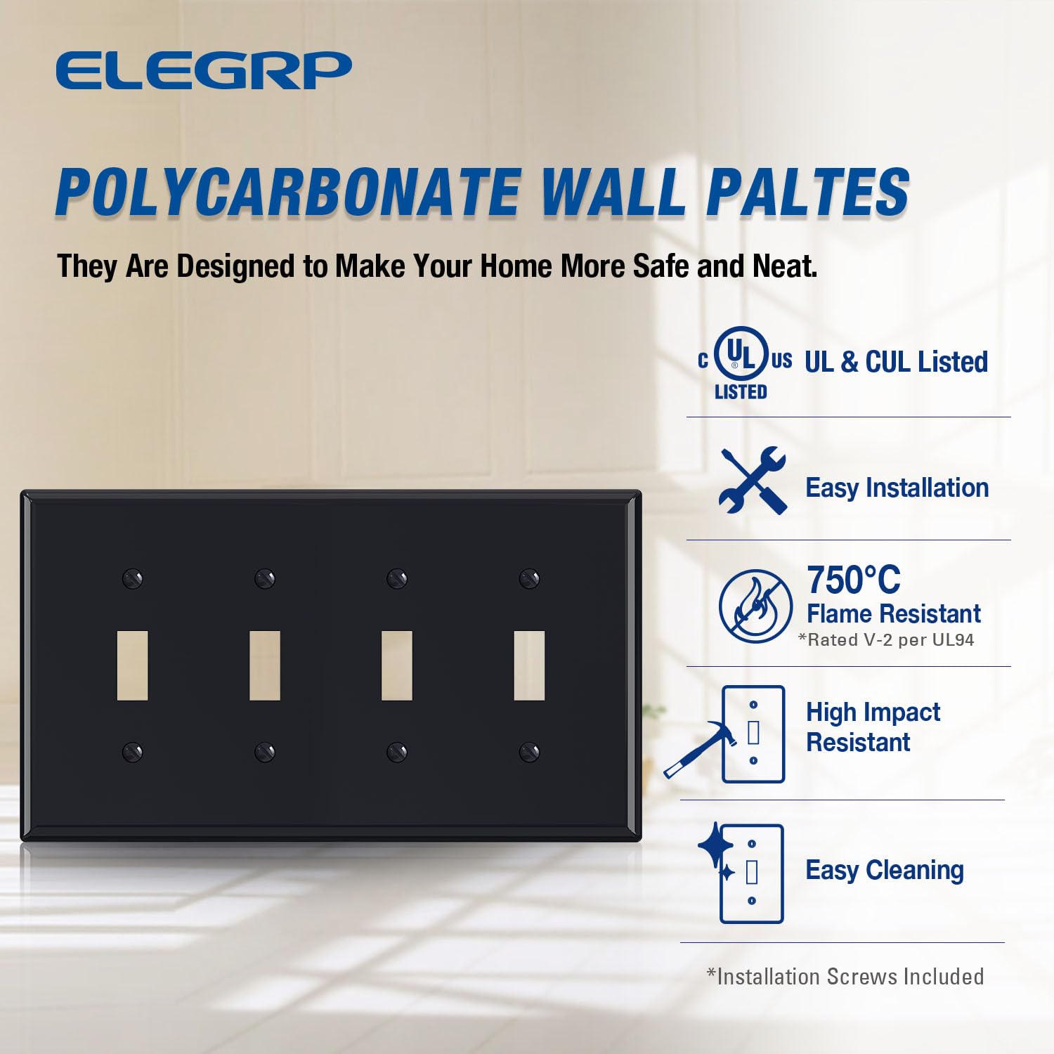 Black Toggle Switch Wall Plates - Durable & Easy Install -2