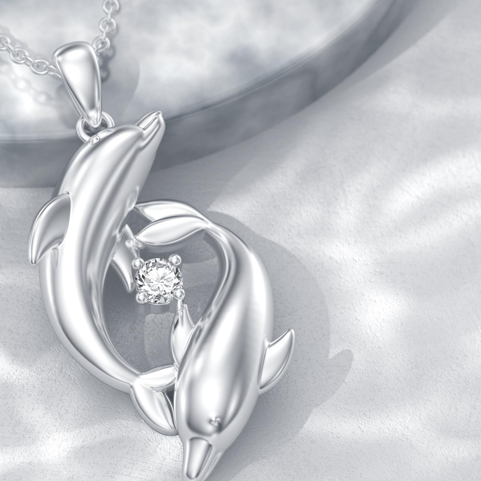 Diamant Delphin Kette für Damen 925 Sterling Silber 2 Delphin Anhänger Halskette mit Lab-Grown Diamant Schmuck Geschenke