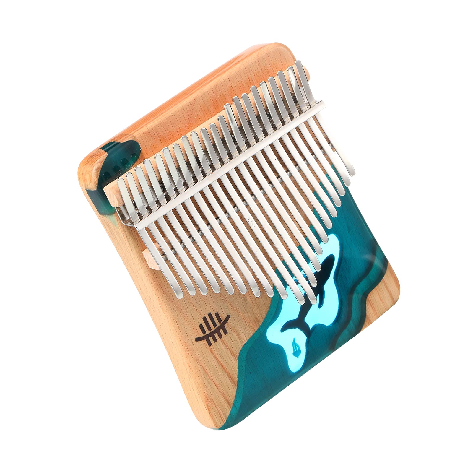 NahamoHluru 21 Keys Kalimba Thumb Piano Beech Wood Thumb Finger Piano Musical Instrument Blue Ocean Whale Pattern for Kids Adults Beginners with Tuning Hammer Songbook