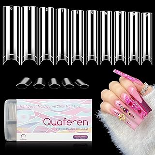 No C Curve Clear Nail Tips for Acrylic Nails Professional, Tapered Square Nail Tips, XXL Extra Long Straight Nail Tips, Half Cover French Fake Nails for Nail Salon and DIY Nail Art 500PCS 10Sizes