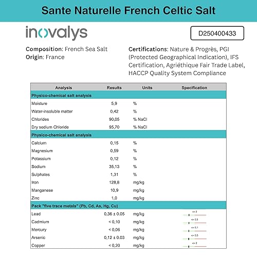 Vista 9 de Sante Naturelle Sal Marina Celta de Molienda Fina - 1.1lb (18oz) Sal Marina Francesa Sin Refinar Orgánica, Rica en 82+ Minerales, 100% Natural