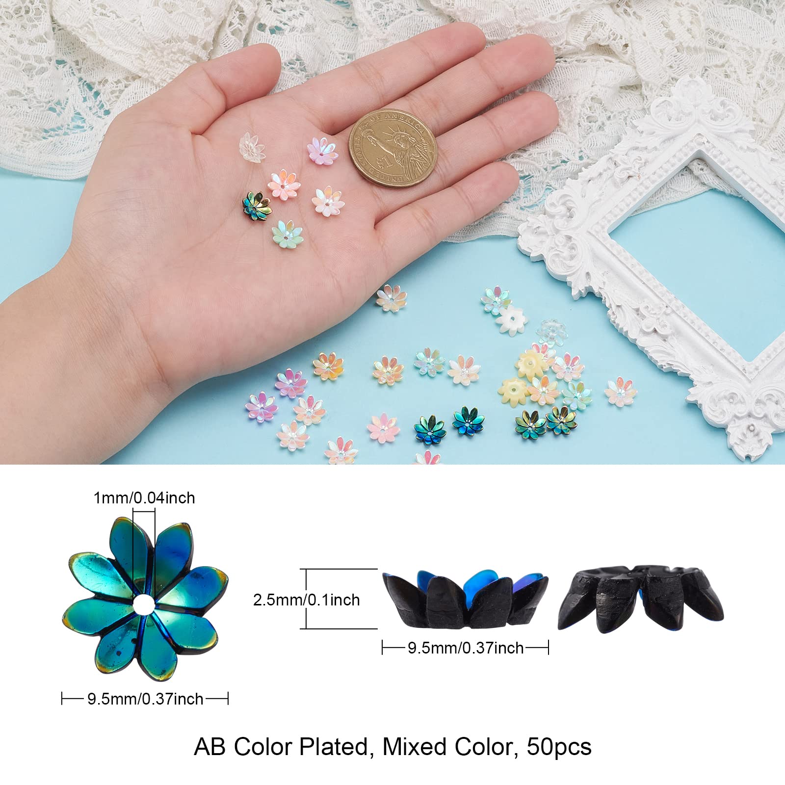 PandaHall - 60 tappi per perline a forma di fiore, 3 petali, distanziatori in resina, per artigianato fai da te, collane, bracciali, orecchini, creazione di gioielli