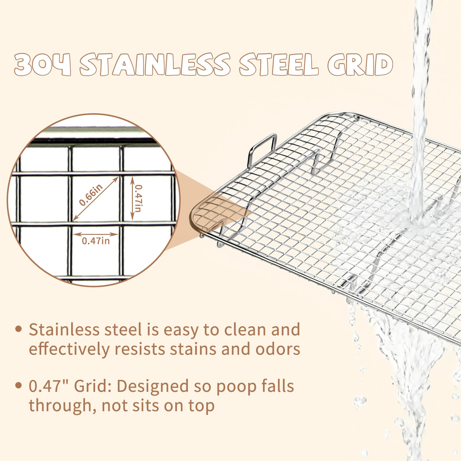 BWOGUE Large Rabbit Litter Box with Raised Grid, Stainless Steel Bunny Litter Pan with Hay Feeder & Water Dispenser, Metal Rabbit Potty Box for Guinea Pigs, Small Animals, Mess-Proof, Easy to Clean - 5