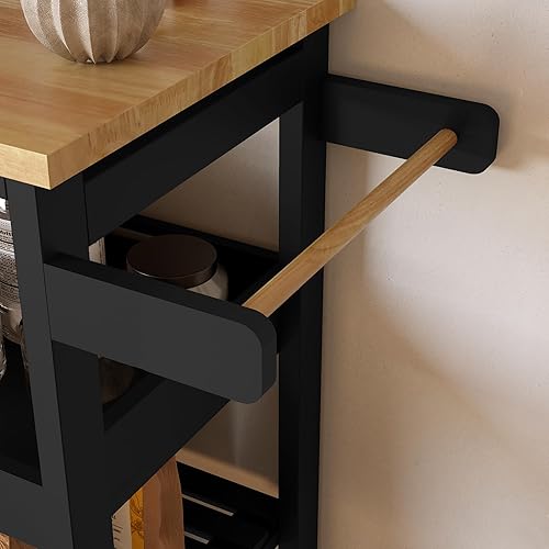 Miniatura 5 de Isla de cocina rodante, carrito de cocina de hojas sueltas con almacenamiento abierto, blanco